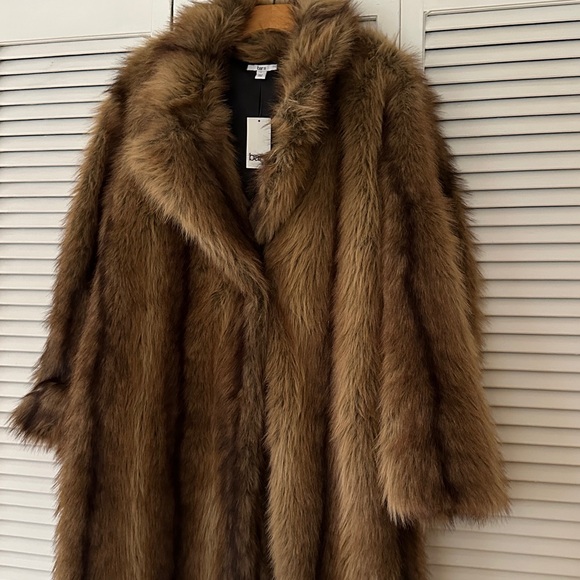 NWT Oversized Faux Fur Coat sz Large Brown Strip - Picture 4 of 11